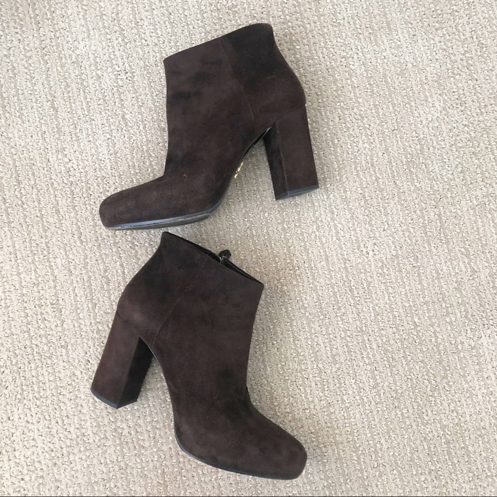 Prada chocolate suede booties size 39.5